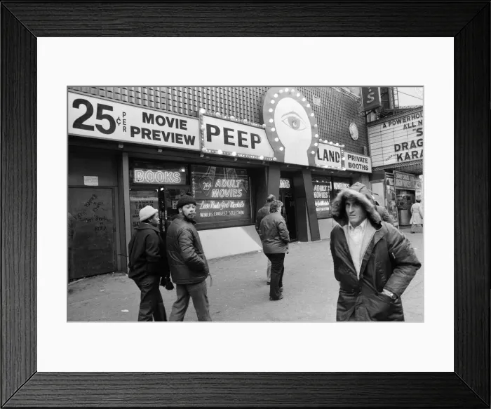 Framed Print : Adult video stores and peep shows in New York. 13th February 1981 Framed Print : Adult video stores and peep shows in New York. 13th February 1981