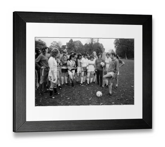 Framed Print : The England womens football team who are to play Holland training at Bisham Abbey