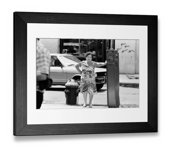 Framed Print : Woman leans against Street Fire Alarm Box, used to report an emergency, New York, USA Framed Print : Woman leans against Street Fire Alarm Box, used to report an emergency, New York, USA