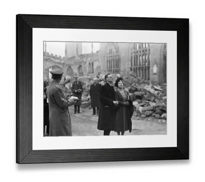 Framed Print : His Majesty King George VI and Queen Elizabeth inspect the damage to the cathedral in Framed Print : His Majesty King George VI and Queen Elizabeth inspect the damage to the cathedral in