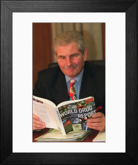 Framed Print : Keith Hellawell arrives at his office today January 1998 to take up his new job as