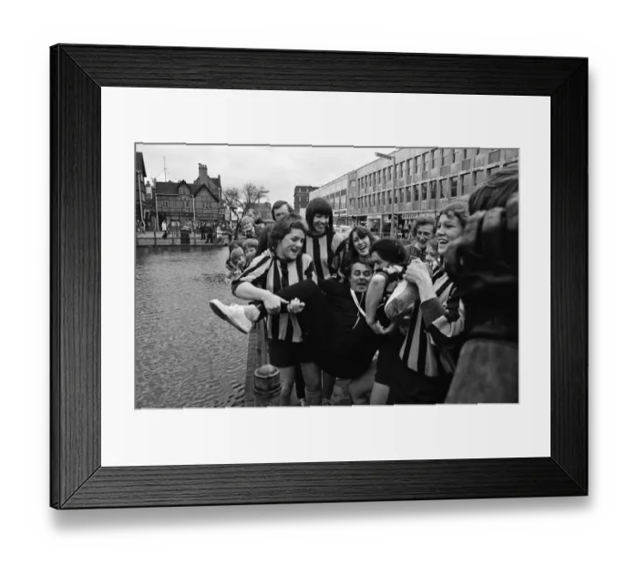 Framed Print : Watford Ladies football team played an exhibition match in Watford High Street in aid of Framed Print : Watford Ladies football team played an exhibition match in Watford High Street in aid of