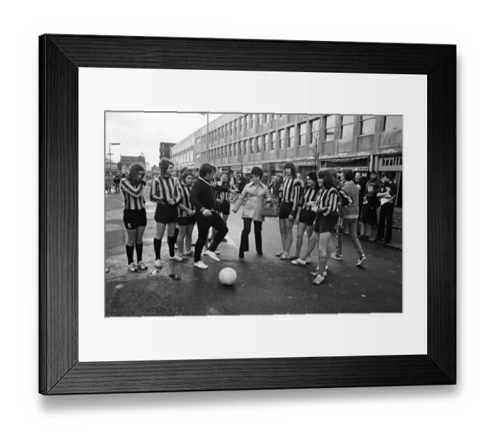 Framed Print : Watford Ladies football team played an exhibition match in Watford High Street in aid of Framed Print : Watford Ladies football team played an exhibition match in Watford High Street in aid of