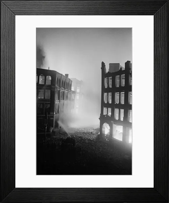 Framed Print : Members of the Fire Brigade seen here fighting fires at Alec Brookes Ltd