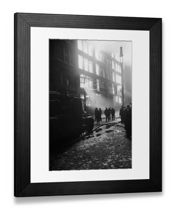 Framed Print : Firemen attempt to control a fire in Shoreditch, London Framed Print : Firemen attempt to control a fire in Shoreditch, London