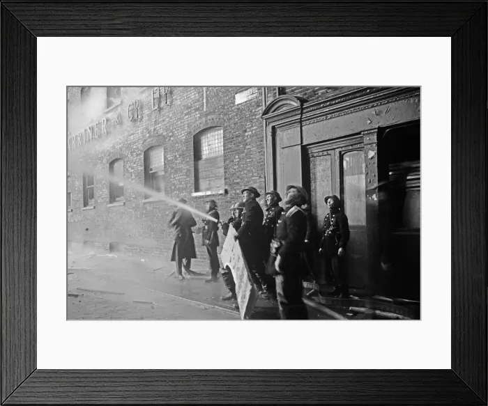 Framed Print : Members of the Auxiliary Fire Service and London Fire Brigade seen here fighting a fire Framed Print : Members of the Auxiliary Fire Service and London Fire Brigade seen here fighting a fire