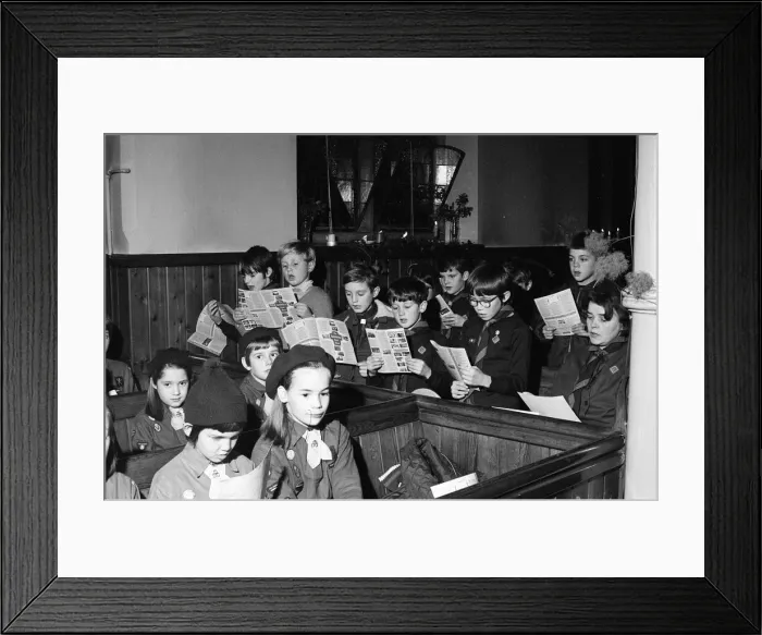 Framed Print : Carol Singing, Methodist Church, Dorking, those participating include children from Framed Print : Carol Singing, Methodist Church, Dorking, those participating include children from