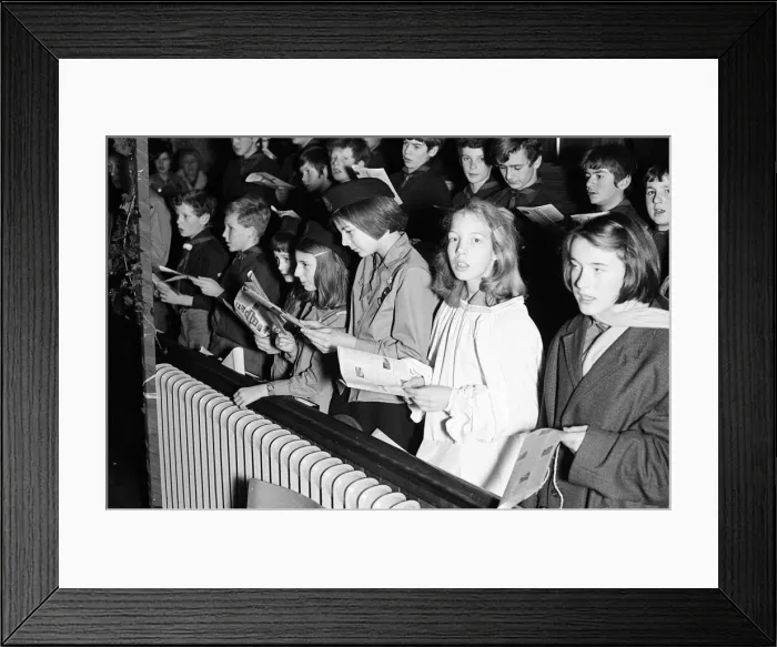 Framed Print : Carol Singing, Methodist Church, Dorking, those participating include children from Framed Print : Carol Singing, Methodist Church, Dorking, those participating include children from