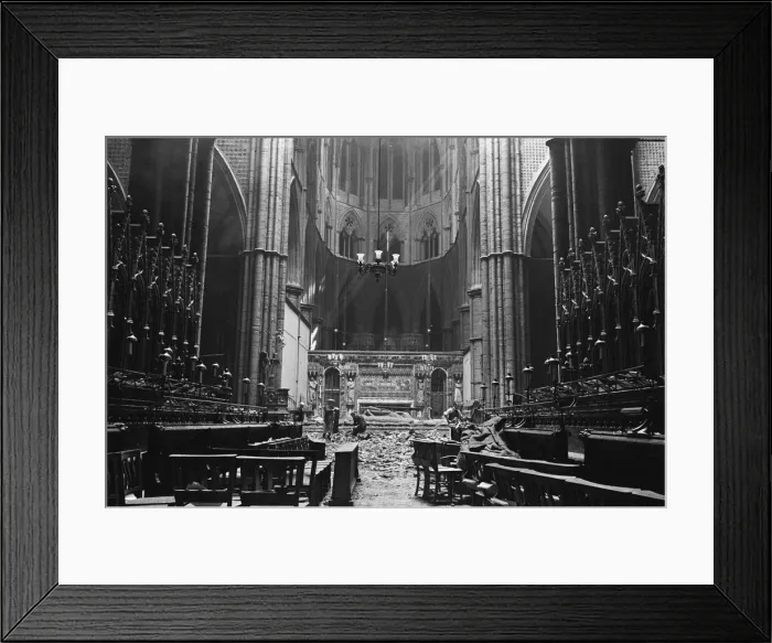 Framed Print : Workmen clear away debris from collapsed Lantern Roof from Westminster Abbey Framed Print : Workmen clear away debris from collapsed Lantern Roof from Westminster Abbey