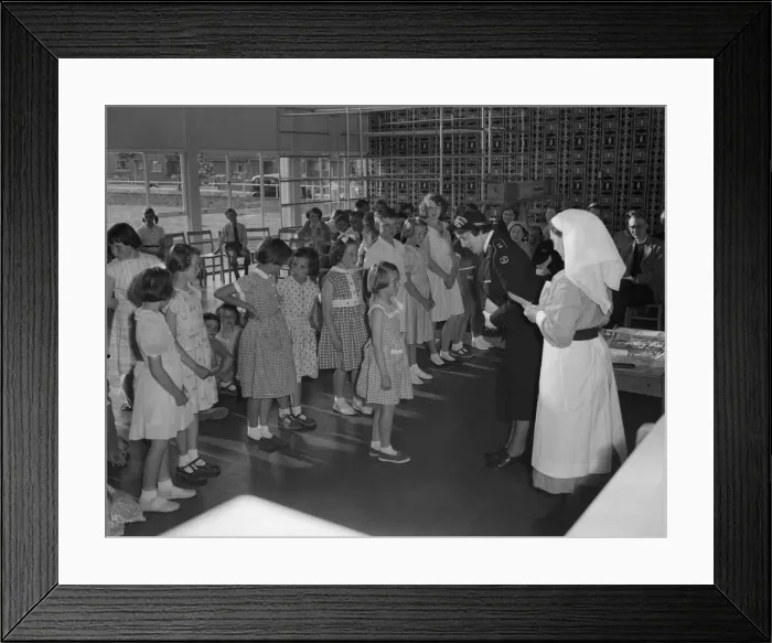 Framed Print : St John Ambulance Brigade cadet enrolment at a Cambridgeshire school June 1959 Framed Print : St John Ambulance Brigade cadet enrolment at a Cambridgeshire school June 1959