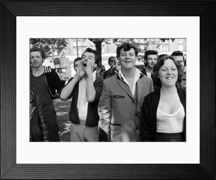 Framed Print : Punk Rocker and Teddy Boy youths in Kings Road, London. Pictured, Teddy Boys Framed Print : Punk Rocker and Teddy Boy youths in Kings Road, London. Pictured, Teddy Boys