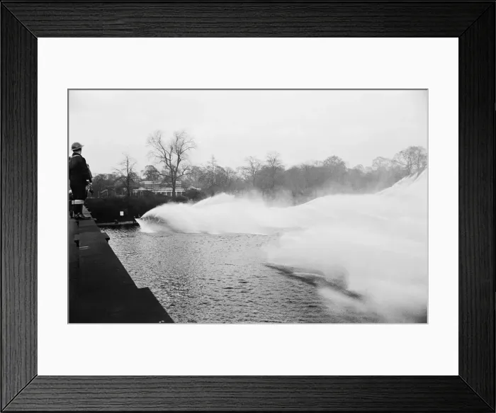 Framed Print : The London Fire Brigade and the Auxiliary Fire Service demonstrate the power of their Framed Print : The London Fire Brigade and the Auxiliary Fire Service demonstrate the power of their