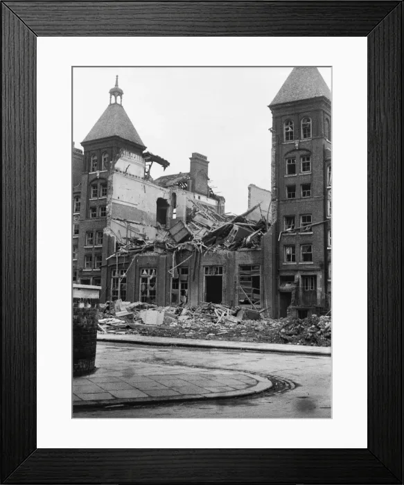 Framed Print : Damage to Ethelburga Street School following a daylight raid on Battersea, London
