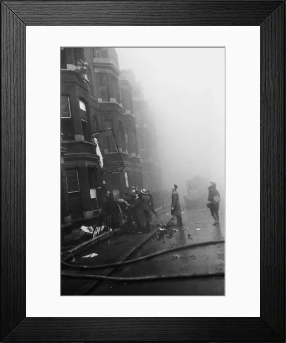 Framed Print : Fire crews, police and ARP wardens help salvage furniture from properties close to Framed Print : Fire crews, police and ARP wardens help salvage furniture from properties close to