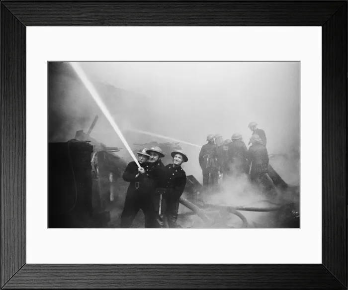 Framed Print : Firemen tackling a fire at Taylors Great Central Depository in St Georges Road Framed Print : Firemen tackling a fire at Taylors Great Central Depository in St Georges Road