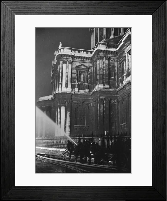 Framed Print : Firemen tackling fires in St Pauls Churchyard to stop the blaze reaching Framed Print : Firemen tackling fires in St Pauls Churchyard to stop the blaze reaching