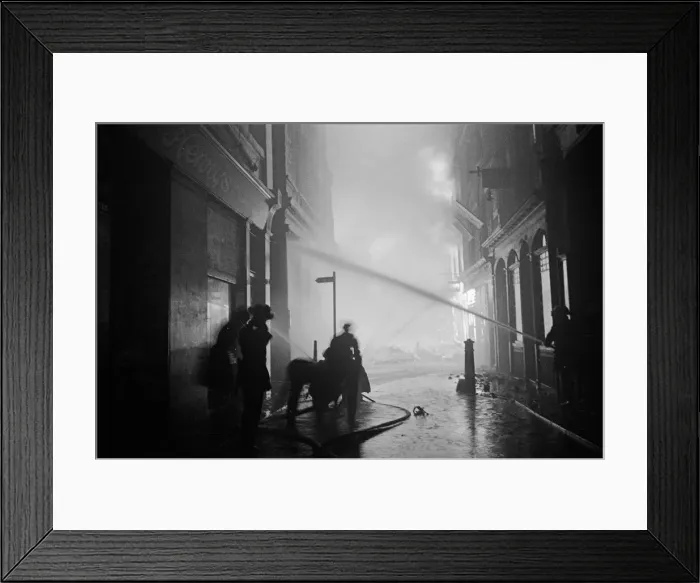 Framed Print : Firemen tackling fires in the streets close to St Paul Framed Print : Firemen tackling fires in the streets close to St Paul