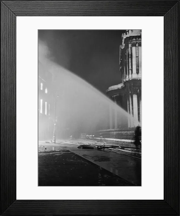 Framed Print : Firemen tackling fires in St Pauls Churchyard to stop the blaze reaching Framed Print : Firemen tackling fires in St Pauls Churchyard to stop the blaze reaching