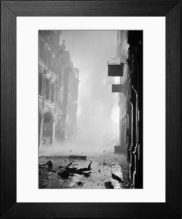 Framed Print : Fires in Ave Maria Lane, London, started by high explosive Framed Print : Fires in Ave Maria Lane, London, started by high explosive