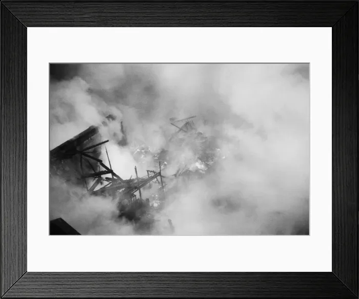 Framed Print : Firemen tackling a fire at Taylors Great Central Depository in St Georges Road Framed Print : Firemen tackling a fire at Taylors Great Central Depository in St Georges Road