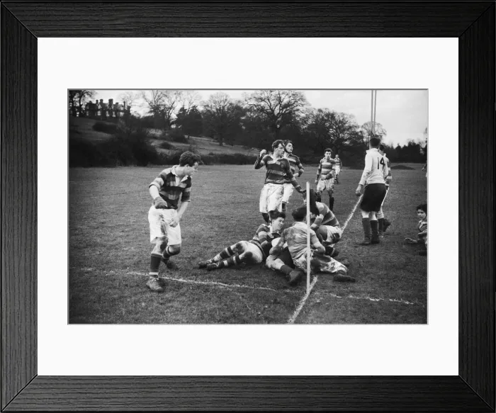 Framed Print : A rugby team of the Auxiliary Fire Service seen here playing against Beaumont College Framed Print : A rugby team of the Auxiliary Fire Service seen here playing against Beaumont College