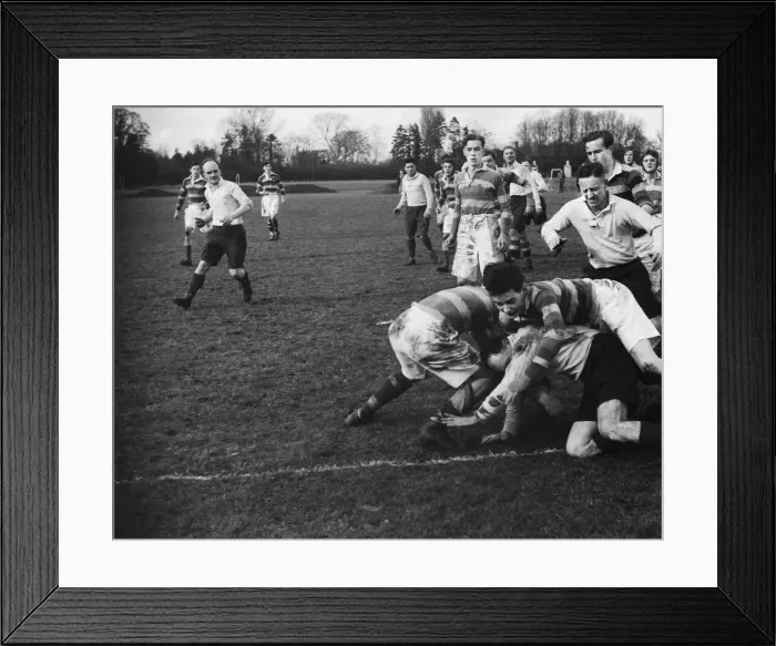 Framed Print : A rugby team of the Auxiliary Fire Service seen here playing against Beaumont College Framed Print : A rugby team of the Auxiliary Fire Service seen here playing against Beaumont College