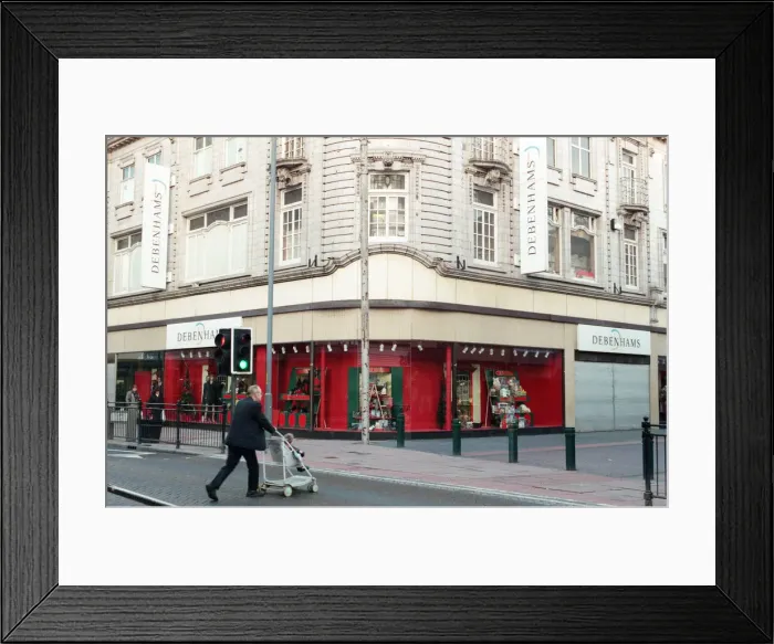 Framed Print : Debenhams store, Middlesbrough. Pictured the day after the delivery area at the rear of Framed Print : Debenhams store, Middlesbrough. Pictured the day after the delivery area at the rear of