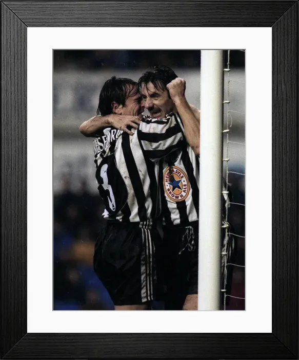 Framed Print : Ian Rush of Newcastle United celebrates after scoring against Everton during the FA Cup