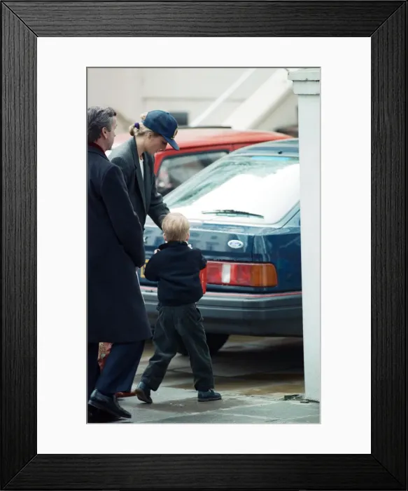 Framed Print : Diana, Princess of Wales takes Prince Harry to school following the Easter holidays