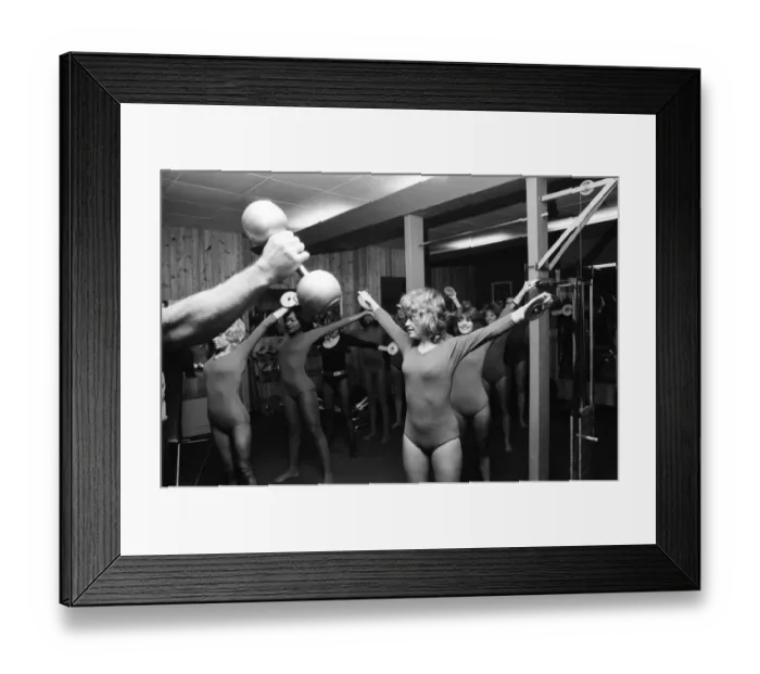 Framed Print : Penthouse girls football team training at David Prowse Gymnasium. December 1971