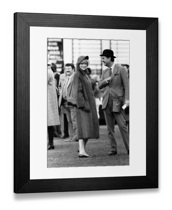 Framed Print : A pregnant Diana, Princess of Wales attends Cheltenham Races to watch the Gold Cup