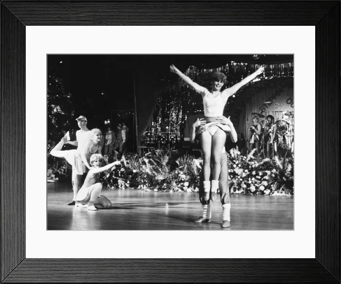 Framed Print : Dancers in action on stage during the 1982 Team Disco Championships held in Cambridge Framed Print : Dancers in action on stage during the 1982 Team Disco Championships held in Cambridge