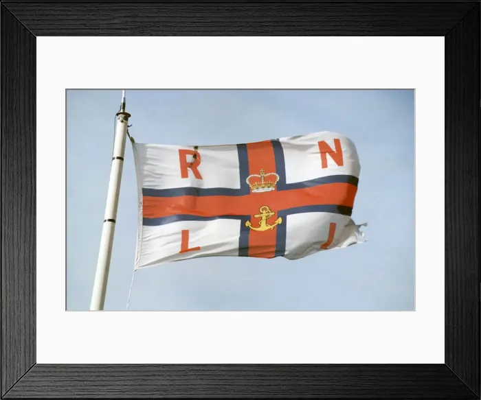 Framed Print : RNLI flag at Barry Dock Lifeboat station. Circa 1990s Framed Print : RNLI flag at Barry Dock Lifeboat station. Circa 1990s