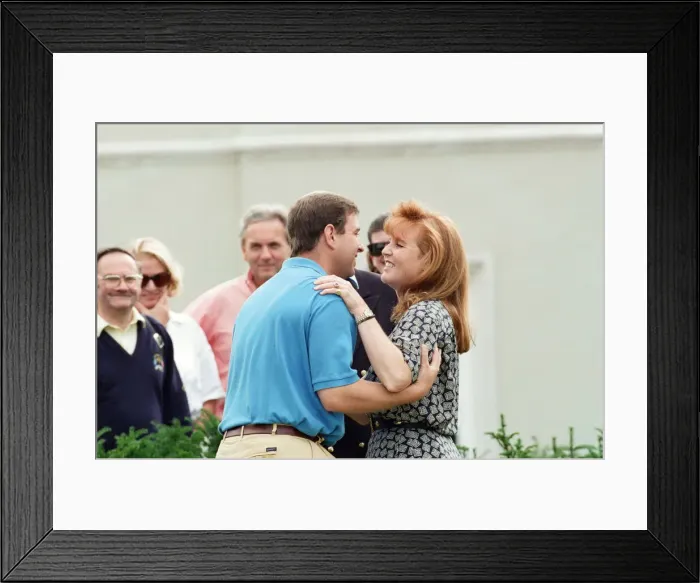 Framed Print : Prince Andrew, Duke of York and Sarah, Duchess of York at a charity golf match in aid of Framed Print : Prince Andrew, Duke of York and Sarah, Duchess of York at a charity golf match in aid of