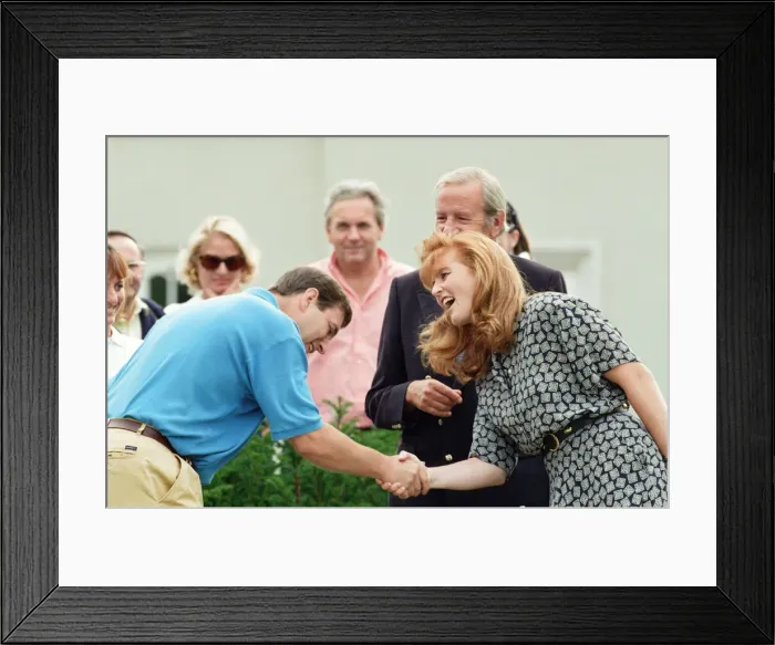 Framed Print : Prince Andrew, Duke of York and Sarah, Duchess of York at a charity golf match in aid of Framed Print : Prince Andrew, Duke of York and Sarah, Duchess of York at a charity golf match in aid of