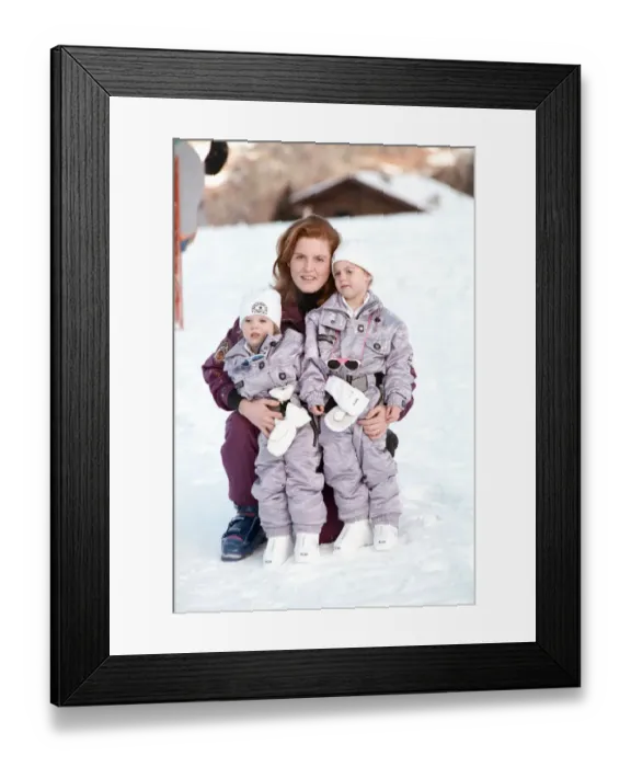 Framed Print : Sarah, The Duchess of York on holiday in Klosters with her daughters Princess Eugenie