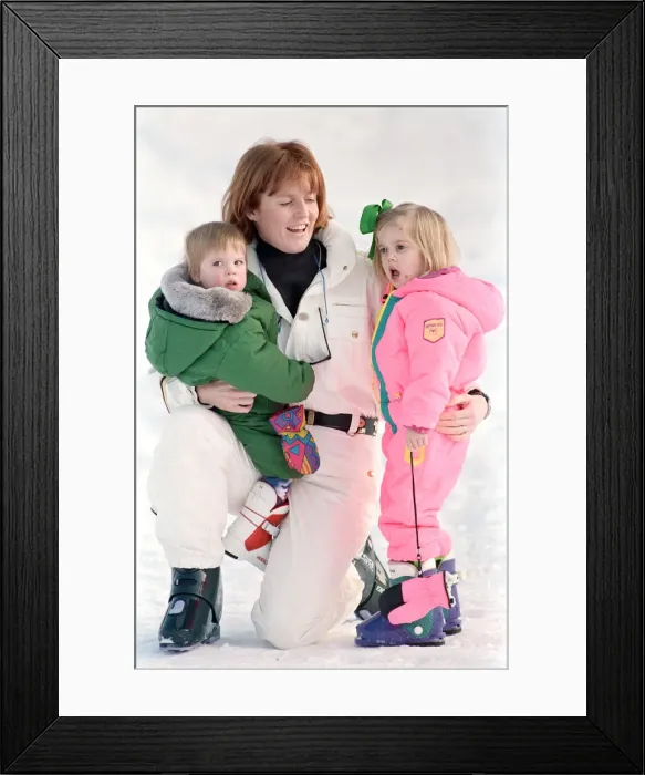 Framed Print : Sarah, The Duchess of York on holiday in Klosters with her daughters Princess Eugenie