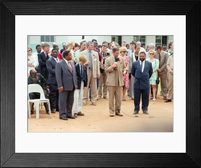 Framed Print : Prince Charles and his son Prince Harry visit the village of Dukuduku in South Africa Framed Print : Prince Charles and his son Prince Harry visit the village of Dukuduku in South Africa