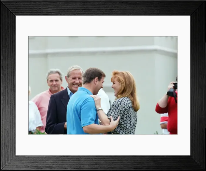 Framed Print : Prince Andrew, Duke of York and Sarah, Duchess of York at a charity golf match in aid of Framed Print : Prince Andrew, Duke of York and Sarah, Duchess of York at a charity golf match in aid of