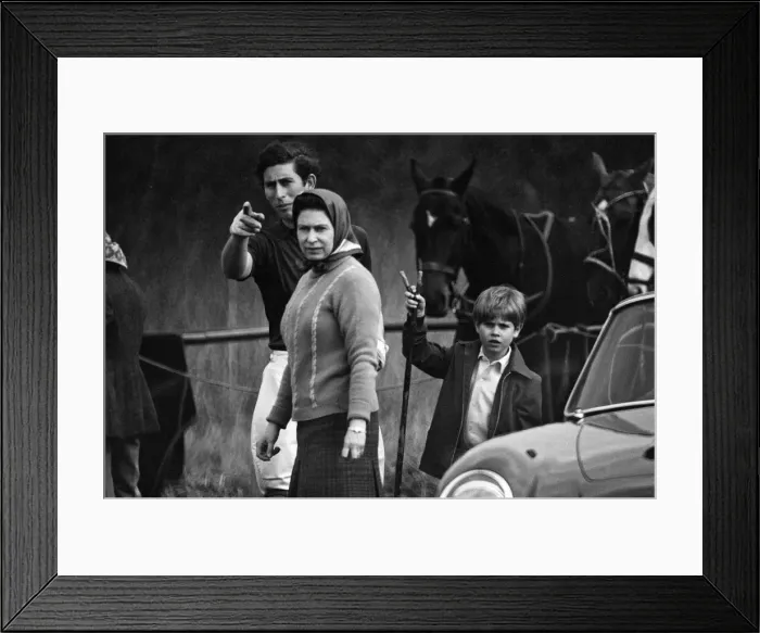 Framed Print : Prince Charles, Queen Elizabeth II and Prince Edward at Windsor Great Park, Berkshire