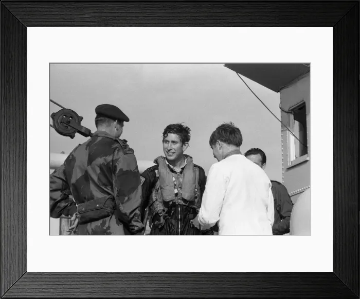 Framed Print : Prince Charles makes a parachute jump off the Dorset coast during his training as an RAF Framed Print : Prince Charles makes a parachute jump off the Dorset coast during his training as an RAF