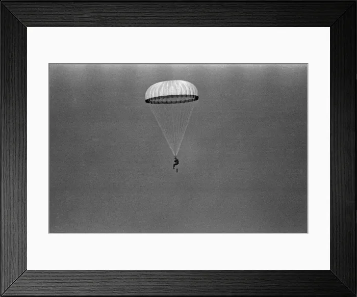 Framed Print : Prince Charles makes a parachute jump off the Dorset coast during his training as an RAF