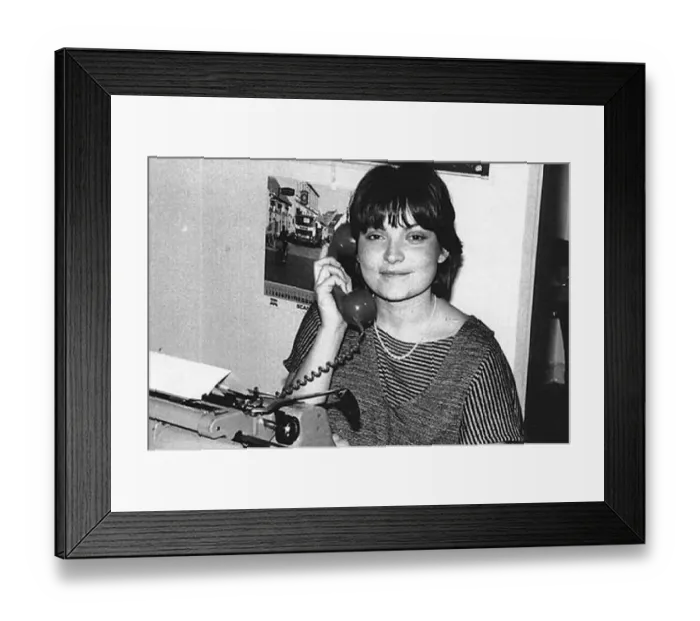: Lorraine Kelly working as a junior reporter in the East Kilbride News office in the town : Lorraine Kelly working as a junior reporter in the East Kilbride News office in the town