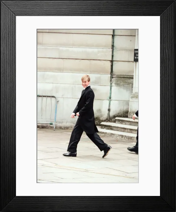 Framed Print : Prince William arrives at for his first day at Eton College, Windsor. 7th September 1995 Framed Print : Prince William arrives at for his first day at Eton College, Windsor. 7th September 1995