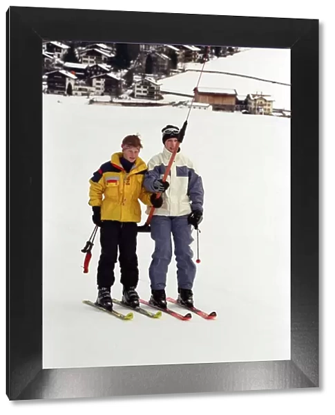 Zara Phillips and Prince Harry on the ski slopes of Klosters. January 1998