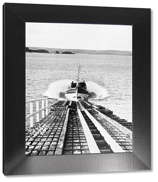 Launching of the Tenby lifeboat. 28th February 1958