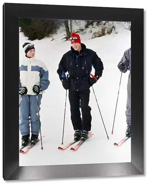 Zara Phillips and Prince William on the ski slopes of Klosters during an official
