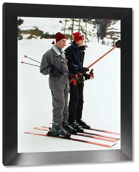 Prince Charles and Prince William on the ski slopes of Klosters. January 1998