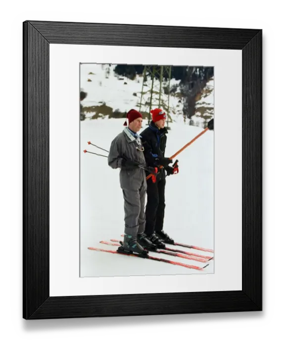 Framed Print : Prince Charles and Prince William on the ski slopes of Klosters. January 1998