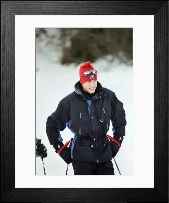 Framed Print : Prince William on the ski slopes of Klosters during an official photocall. January 1998 Framed Print : Prince William on the ski slopes of Klosters during an official photocall. January 1998